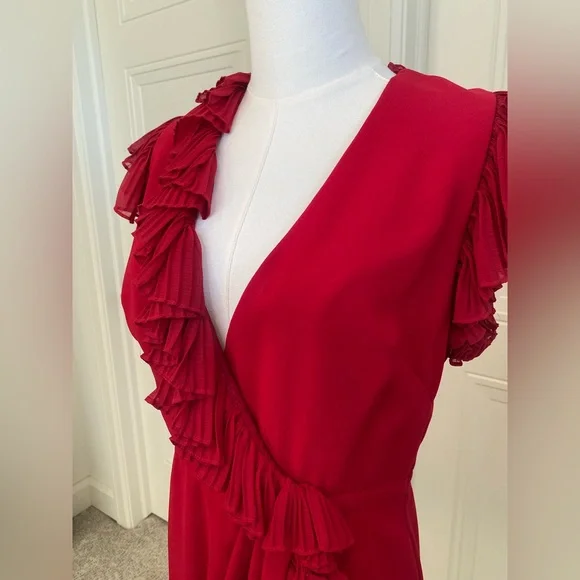 Jill Stuart Red Ruffle Wrap Dress Size 6 Cocktail Evening Party - Picture 7 of 10